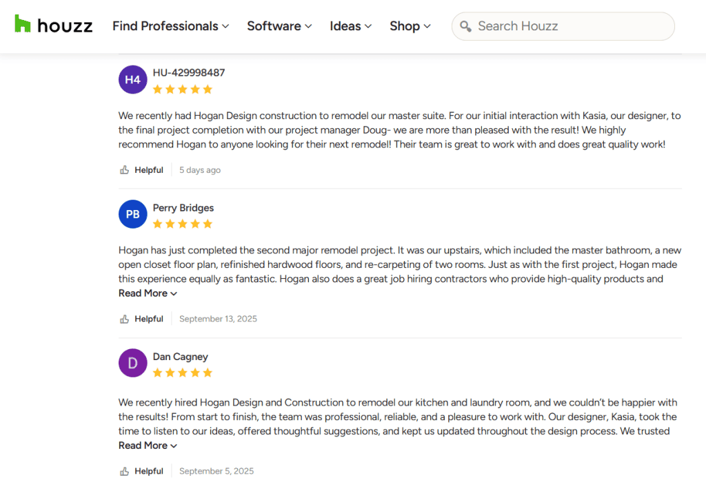 Houzz company profile with customer reviews and star ratings